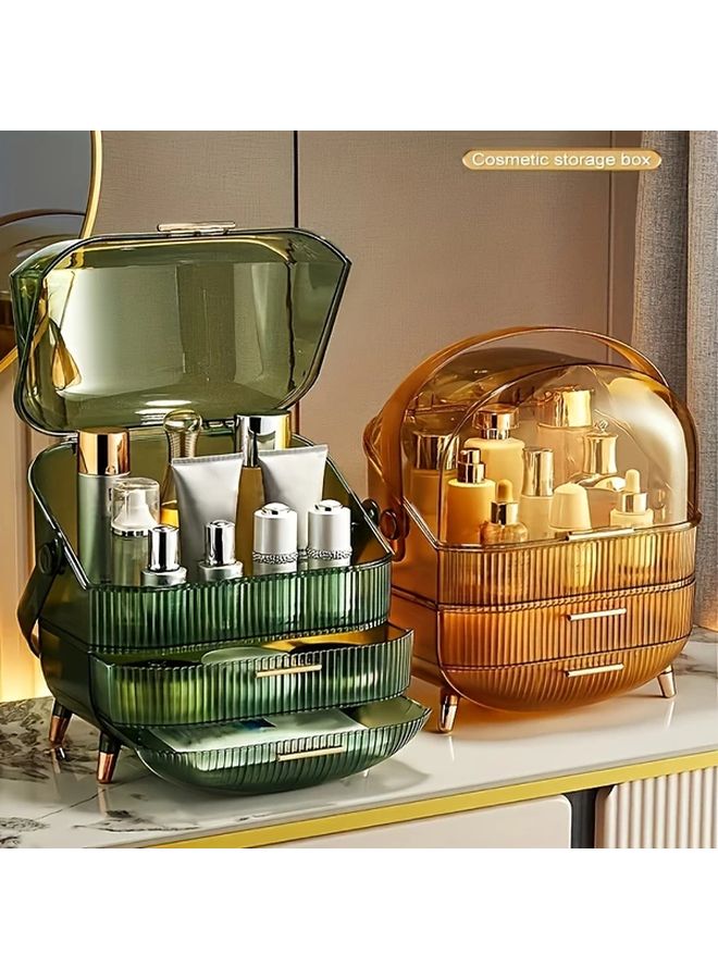 Golden Transparent Makeup Storage Box Vanity Organizer With Lid Bathroom Countertop Desk - Image 2